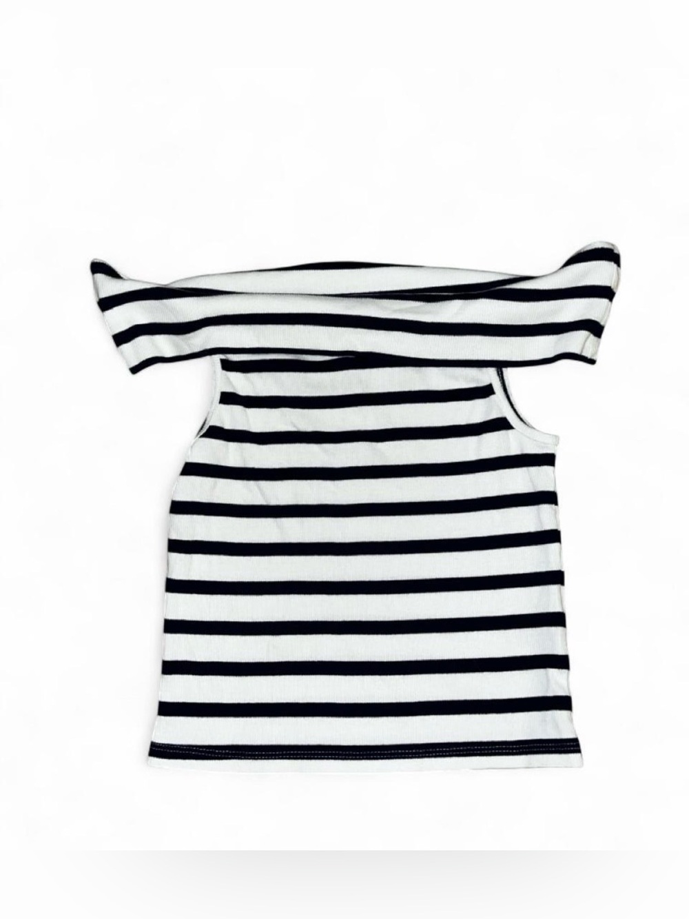 Striped Off-Shoulder Tank Top - Navy & White